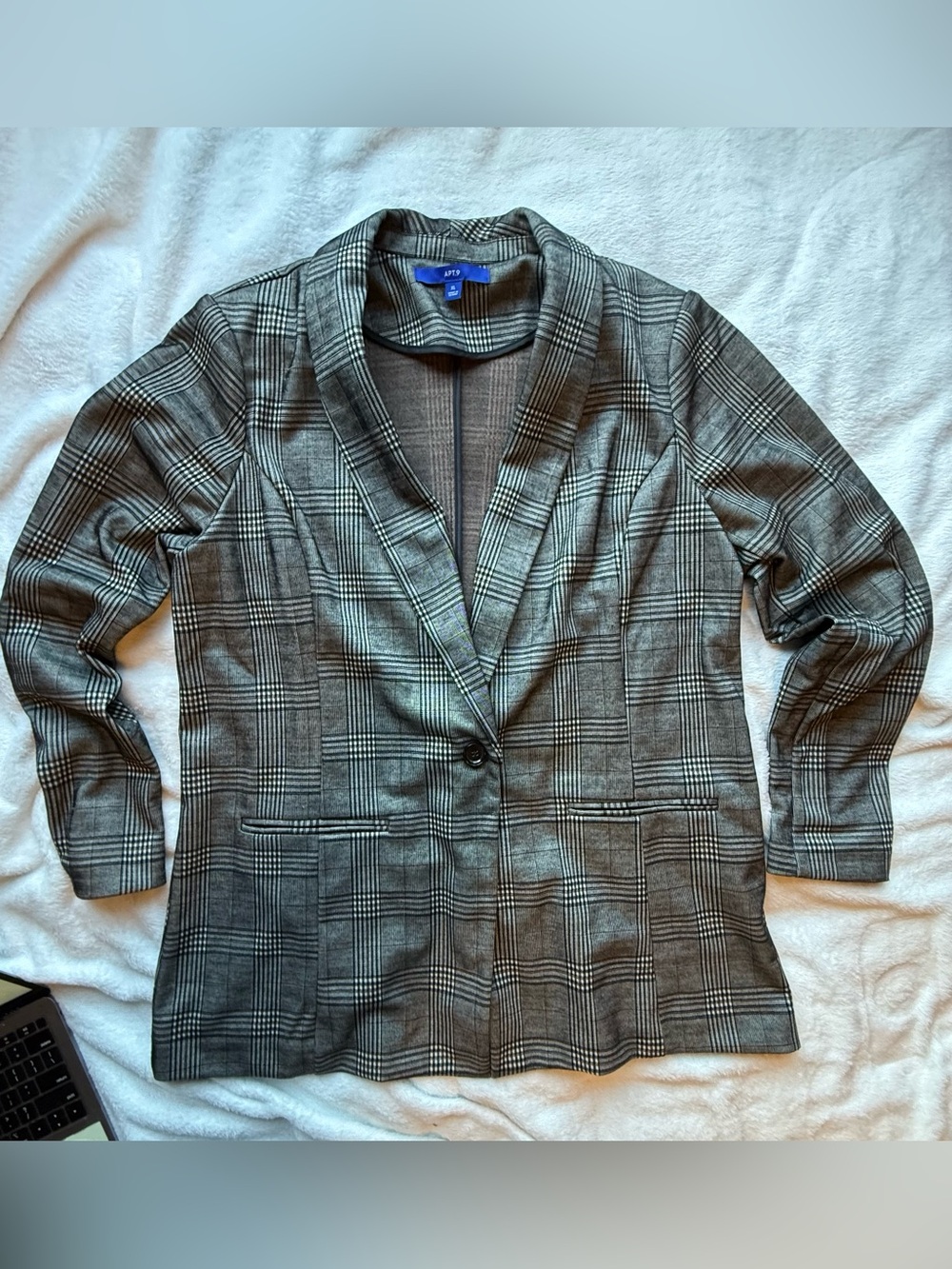 Apt. 9 Gray Glen Plaid Stretch Knit Shawl Collar Blazer XL